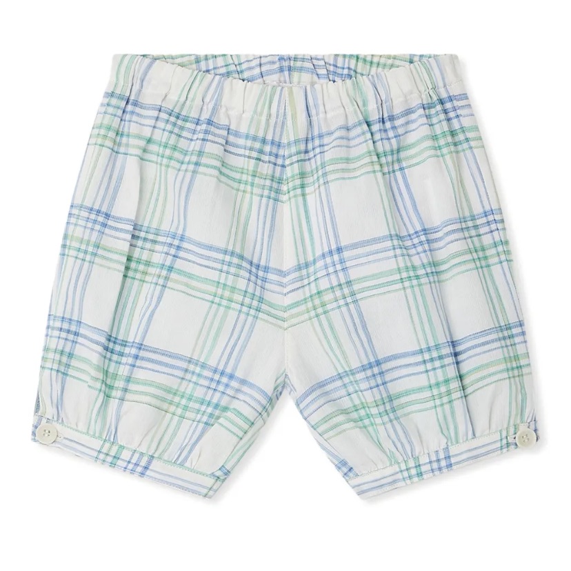 Bonpoint White Plaid Shorts With Blue & Green
